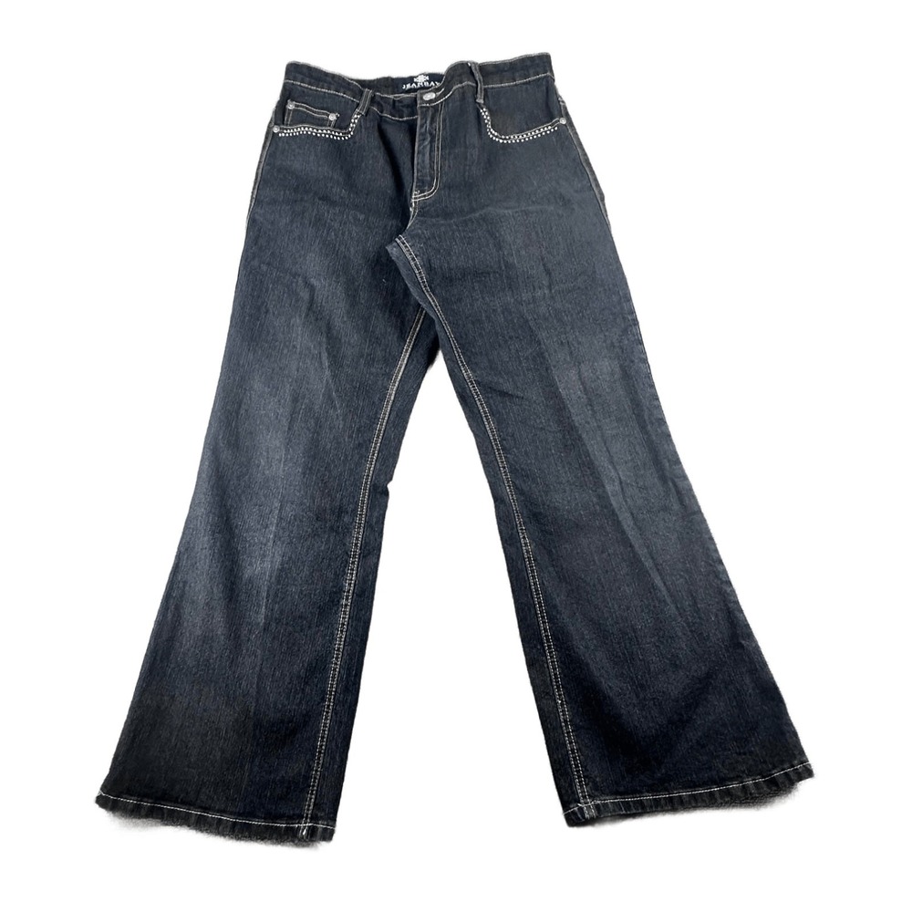 Y2K Jeanbay‎ Jeans Women 10P Black Bootcut Embroidered Studded Retro Western